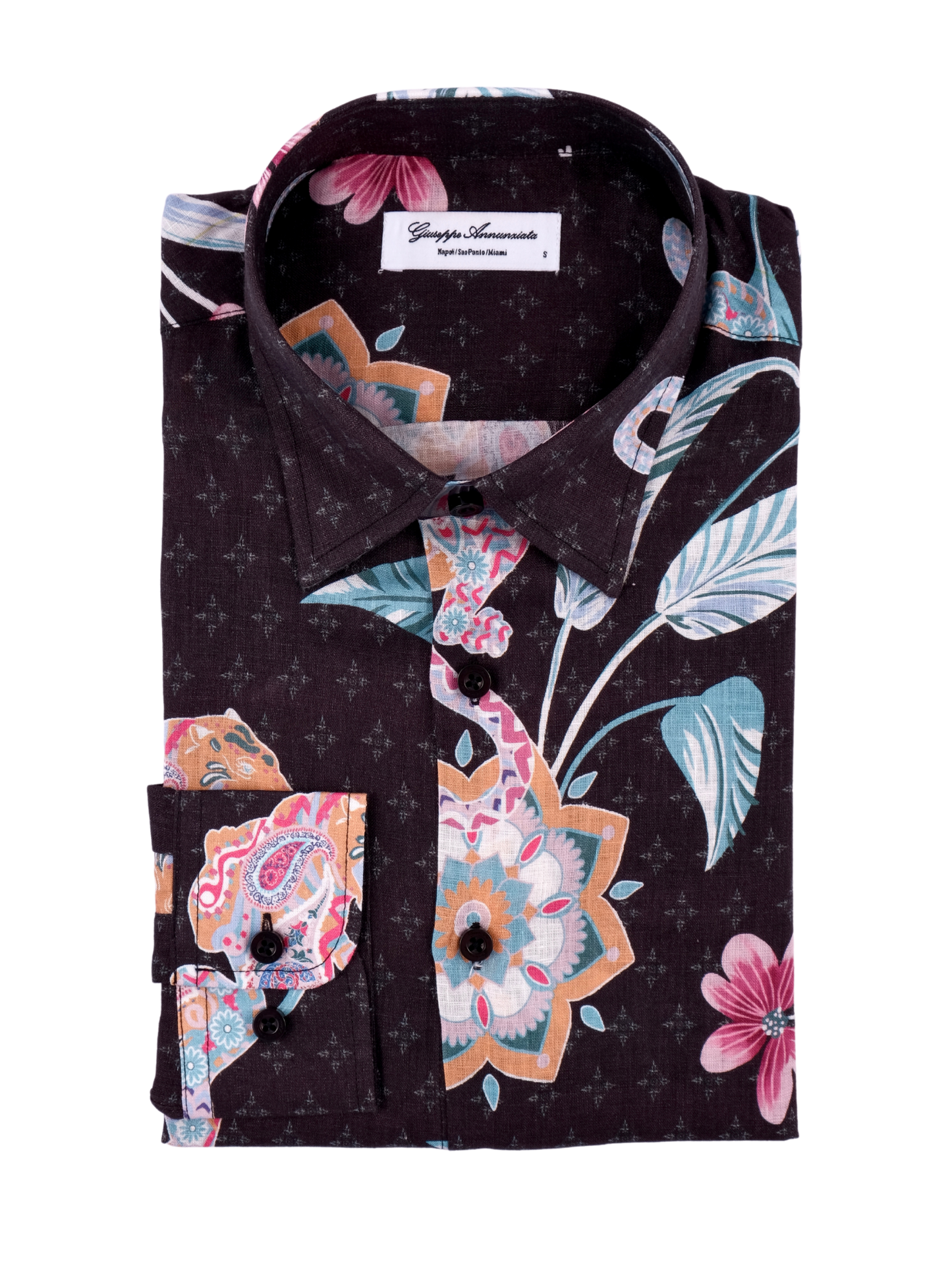 Printed Linen Shirt Mandala Tiger Black