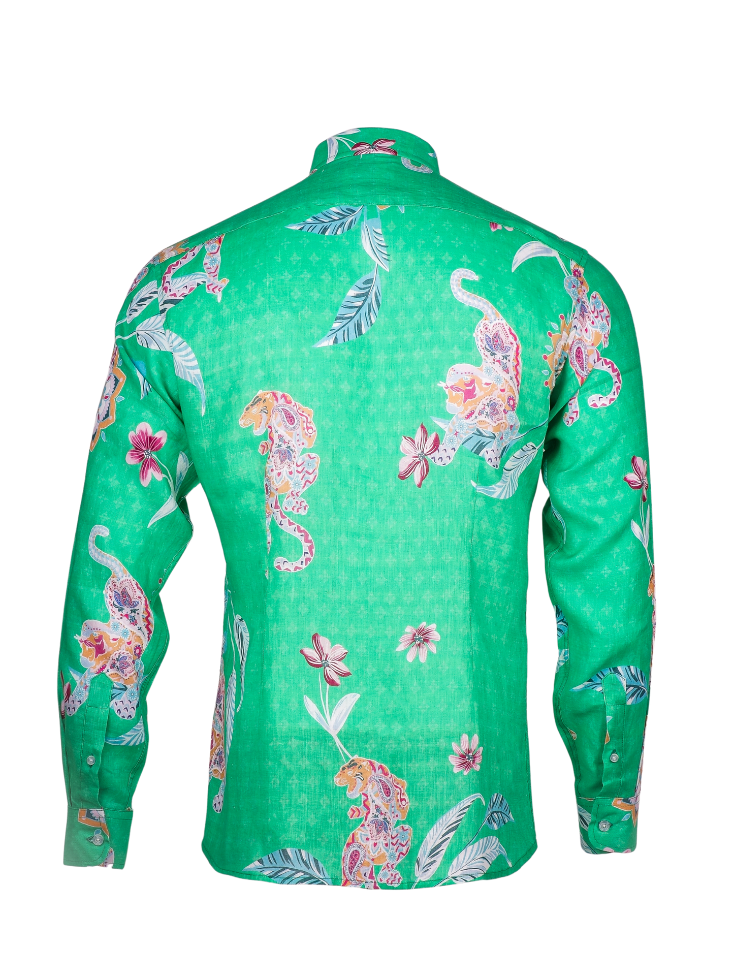 Printed Linen Shirt Mandala Tiger Green