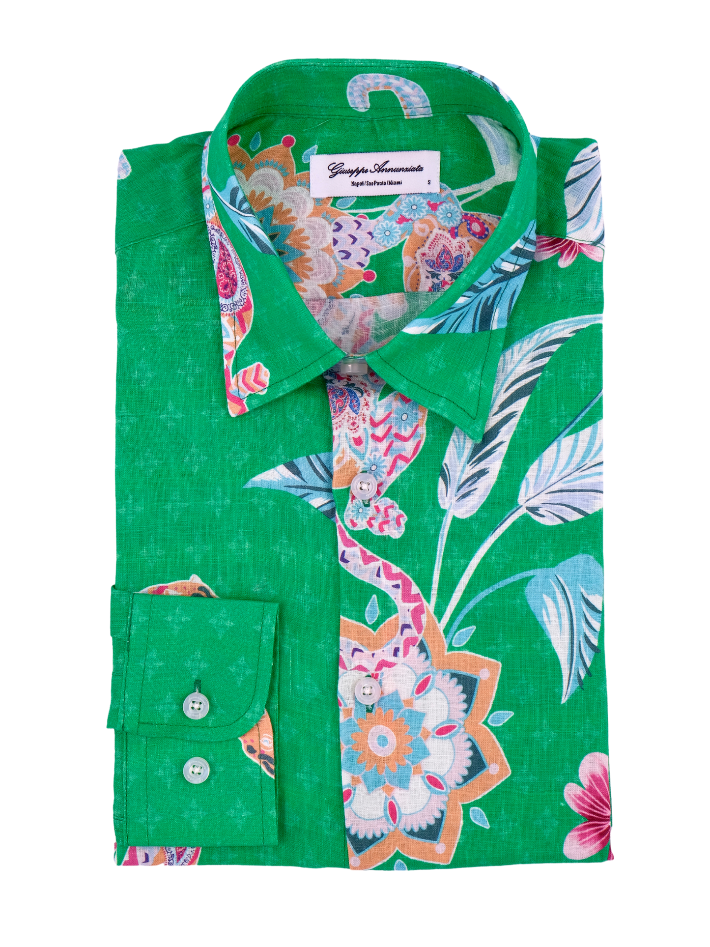 Printed Linen Shirt Mandala Tiger Green
