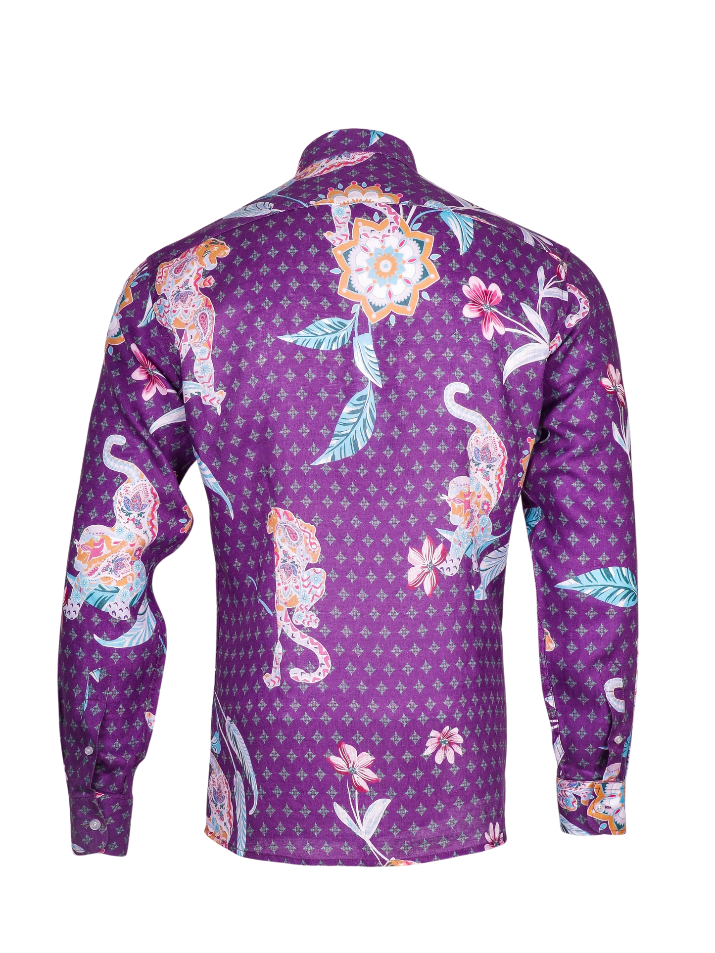 Printed Linen Shirt Mandala Tiger Purple