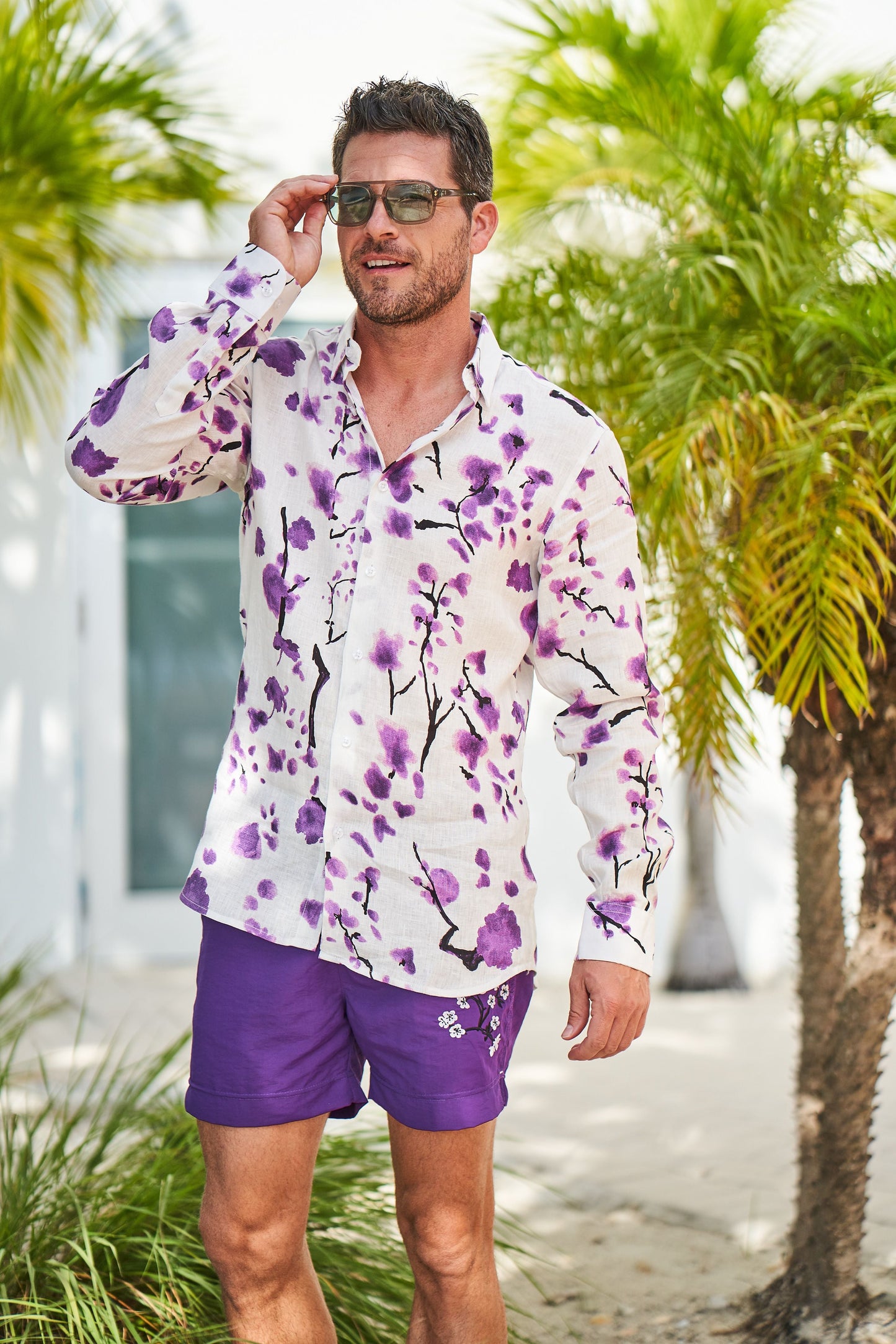 Cherry Blossom Embroidered Swim Suit Purple