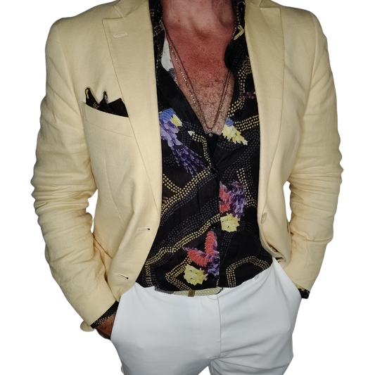 Printed Linen Shirt Phoenix Black