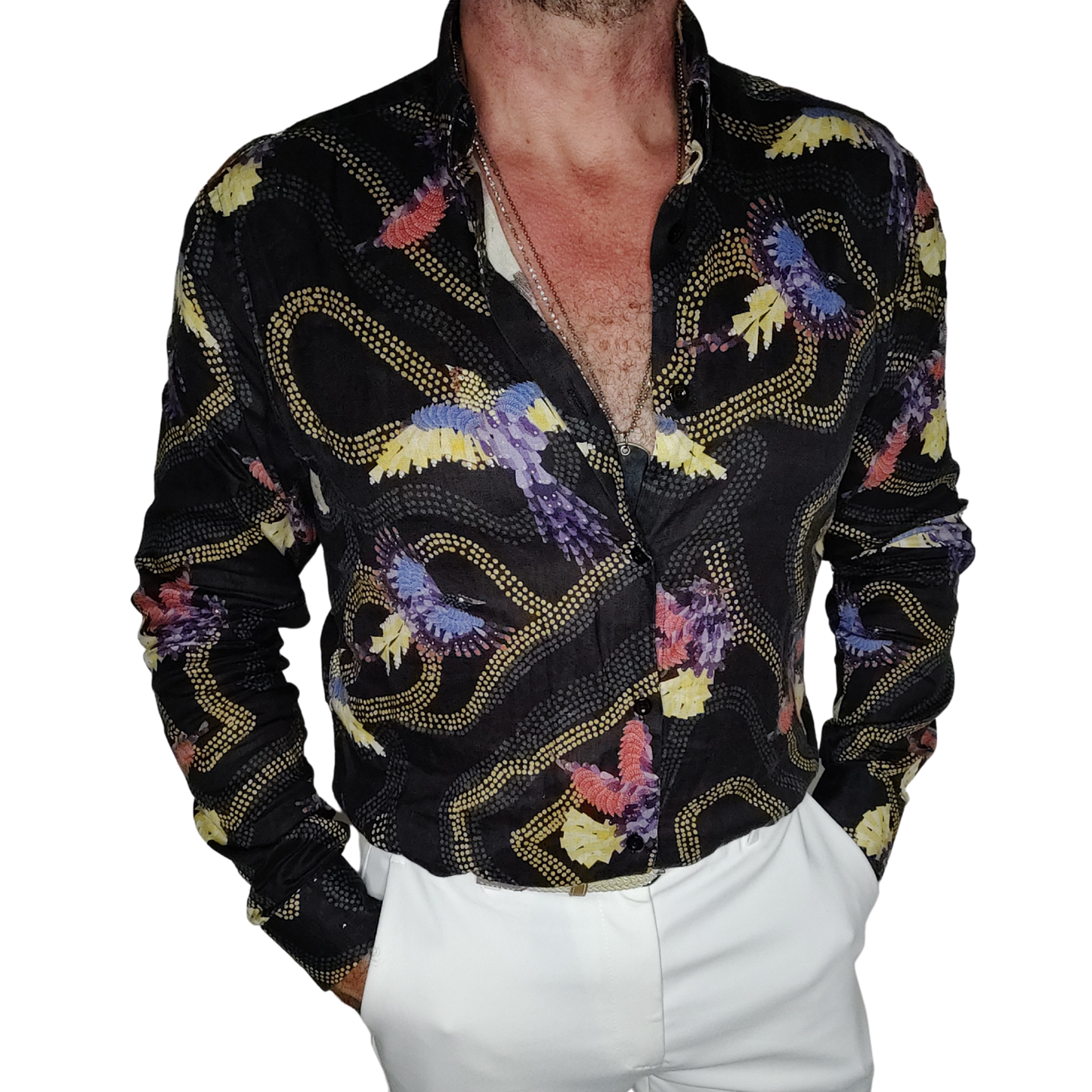 Printed Linen Shirt Phoenix Black
