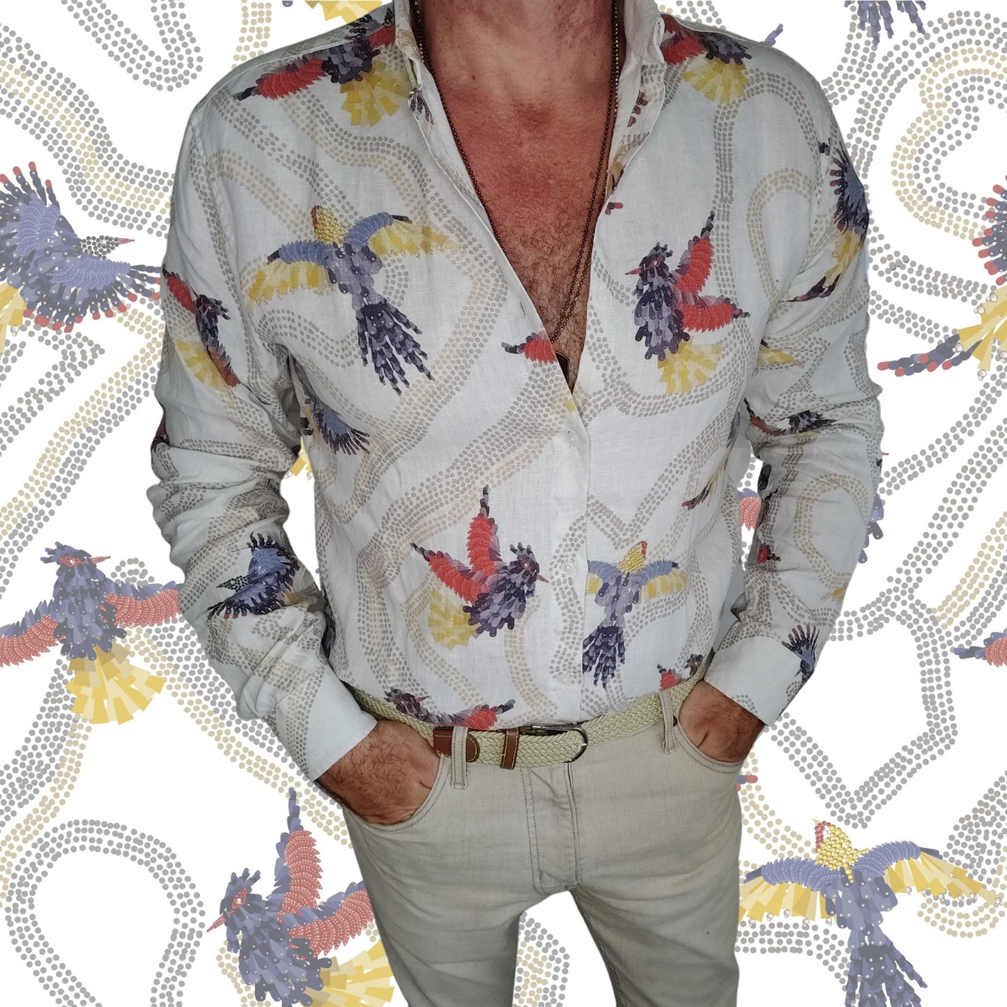 Printed Linen Shirt Phoenix White