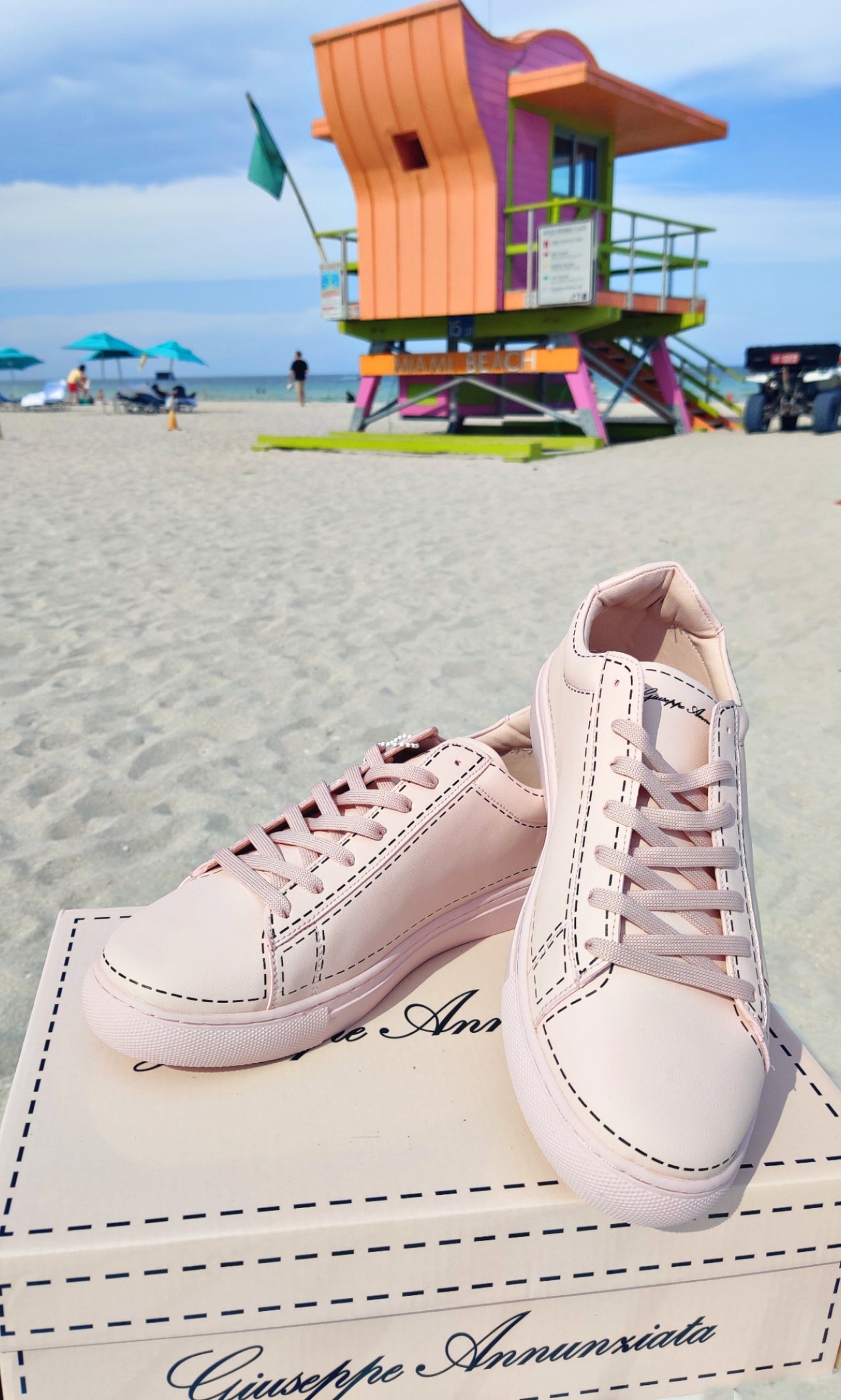 Leather Stitches Sneaker Pale Pink and Black
