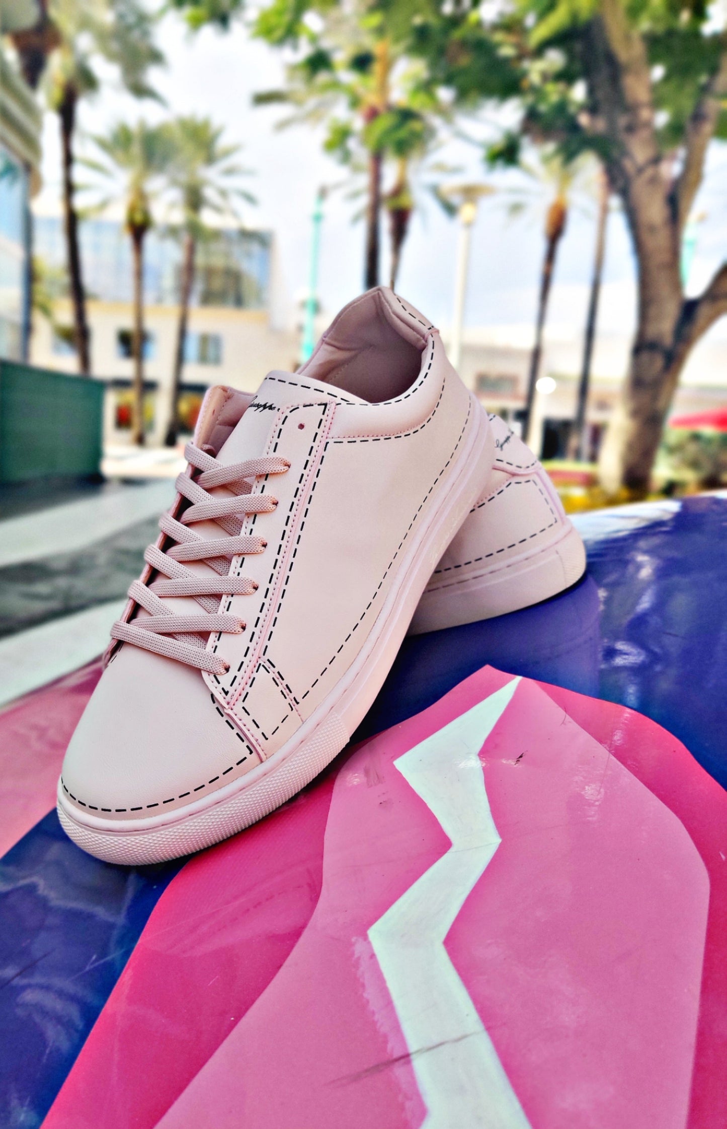 Leather Stitches Sneaker  Pale Pink and  Black