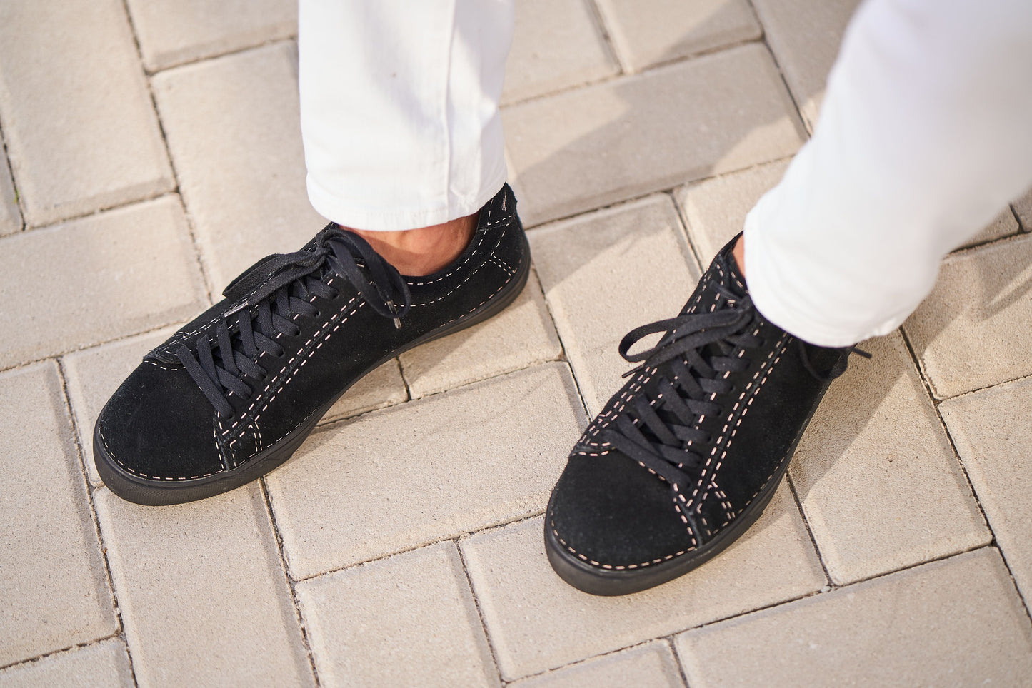 Suede Stitches Sneaker Black and Pale pink