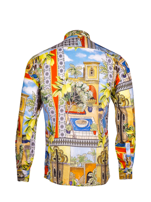 Sicily Lemon Printed linen shirt Yellow