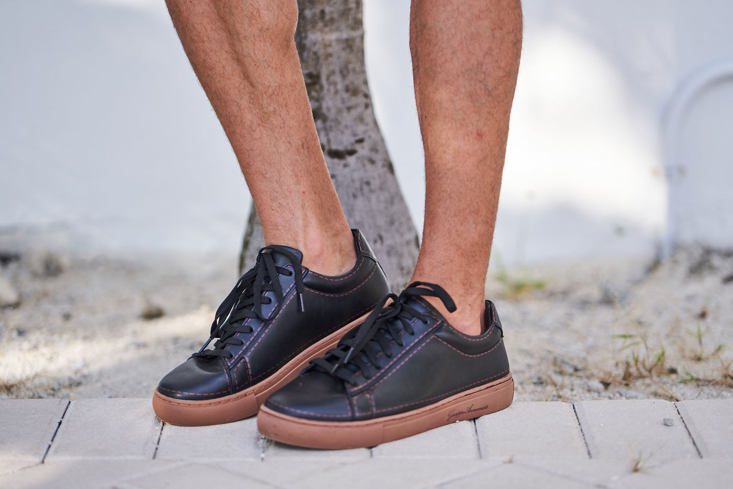 Leather Stitches Sneaker Black and Gum