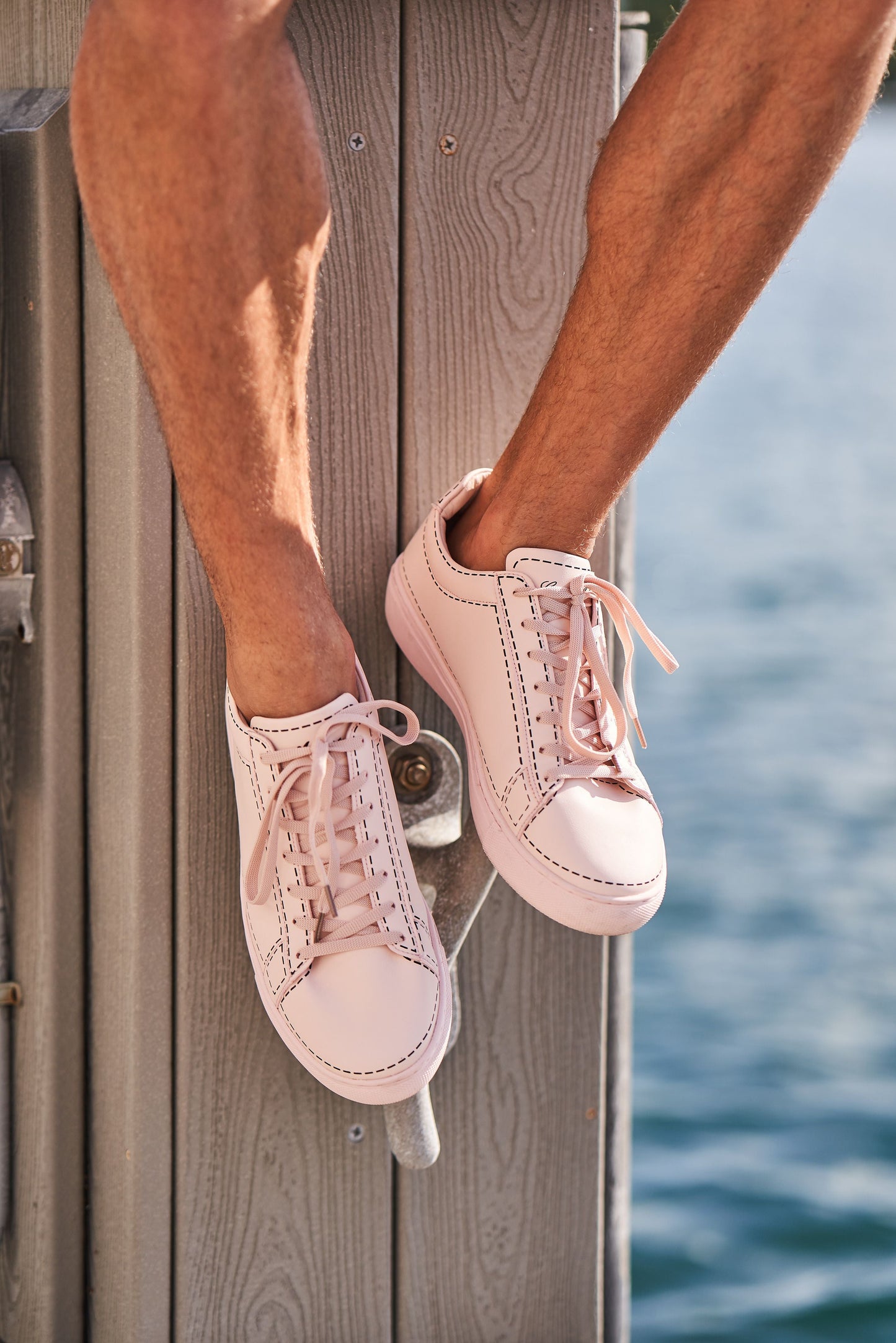 Leather Stitches Sneaker Pale Pink and Black