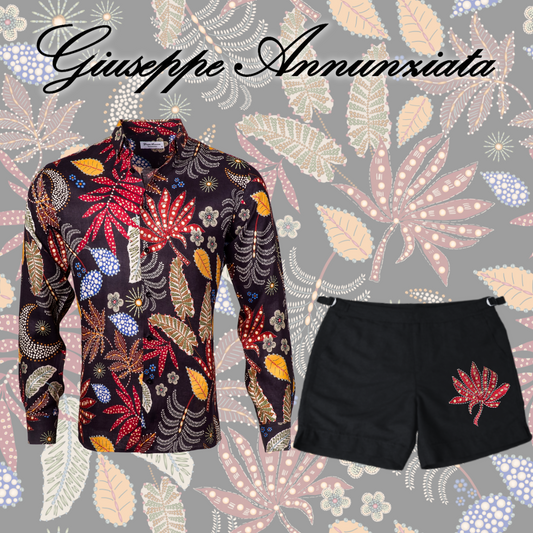 Abstract Leaves Embroidered Swim Suit Black