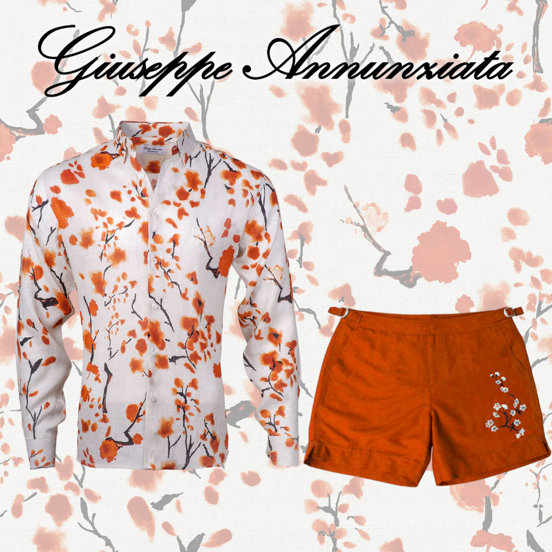 Cherry Blossom Embroidered Swim Suit Dark Orange
