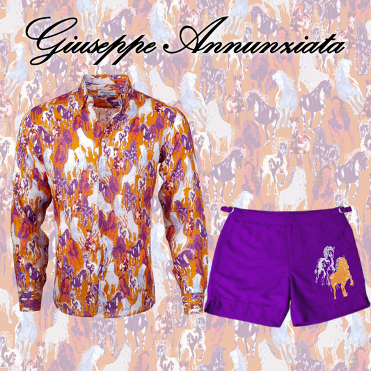 Horses Embroidered Swim Suit Purple