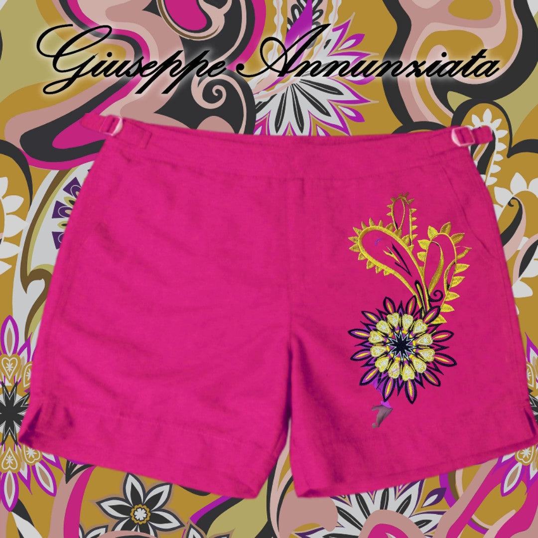 70's Embroidered Swim Suit Fuchsia