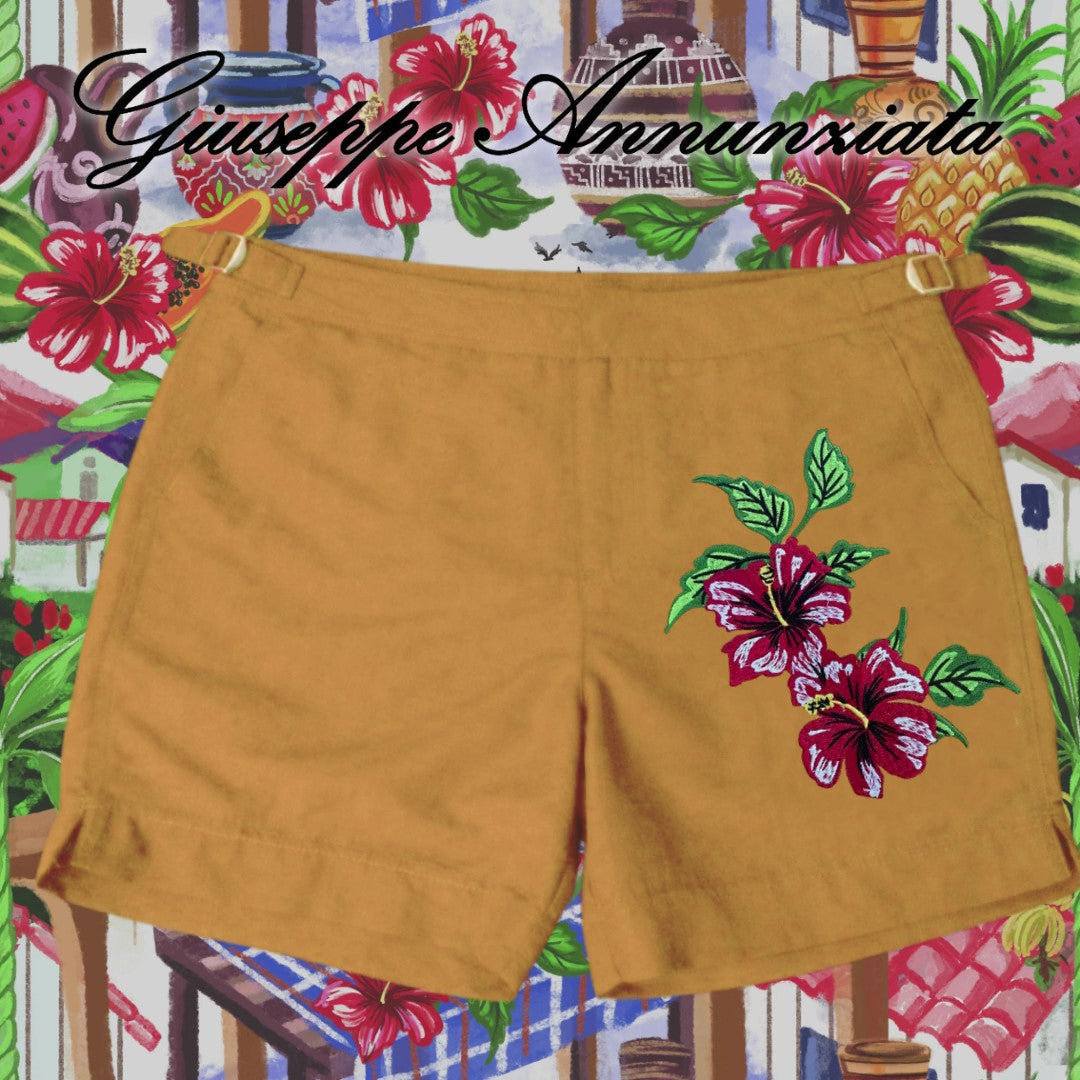 Bahia Embroidered Swim Suit Ocre