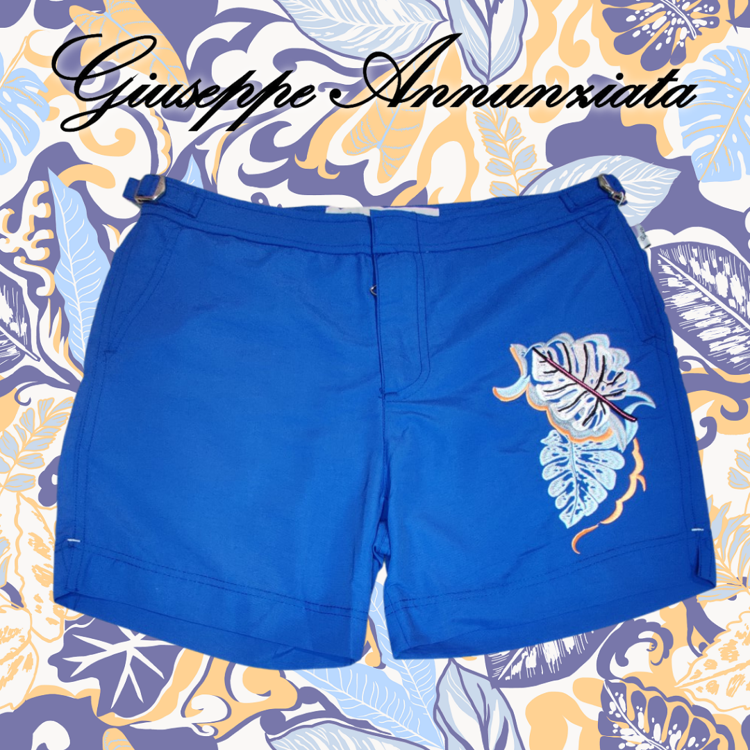 Watercolor Floral Print Swim Short In Blue