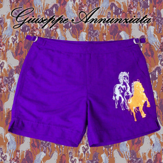 Horses Embroidered Swim Suit Purple