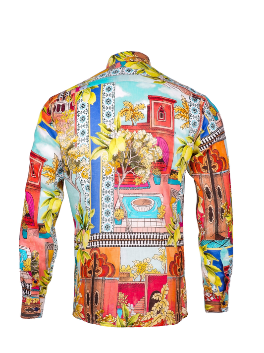 Sicily Lemon Printed Linen shirt Pink