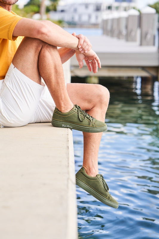 Nobuk Stitches Sneaker Green and Ocre - Giuseppe Annunziata