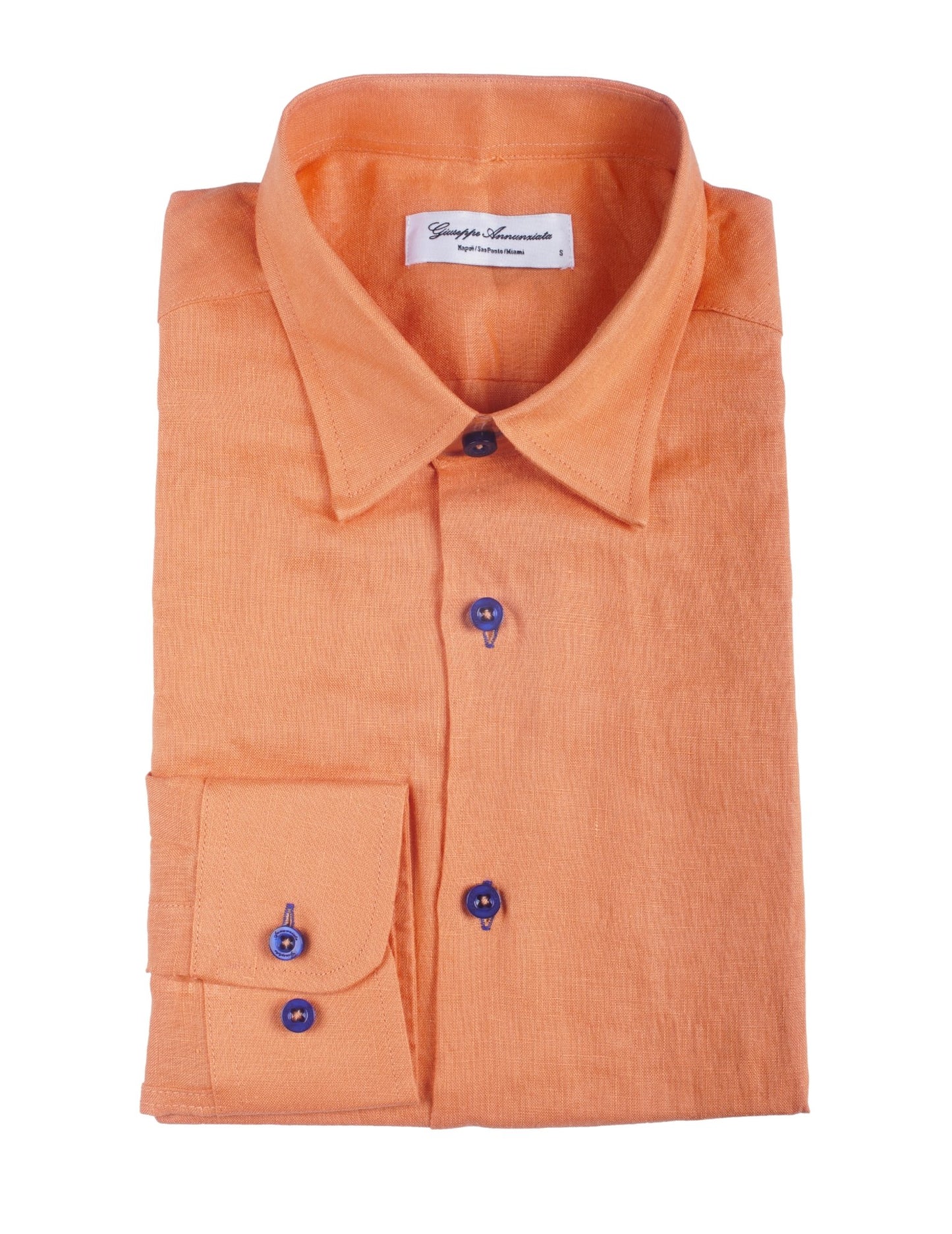 Orange solid Color Pure linen shirt - Giuseppe Annunziata