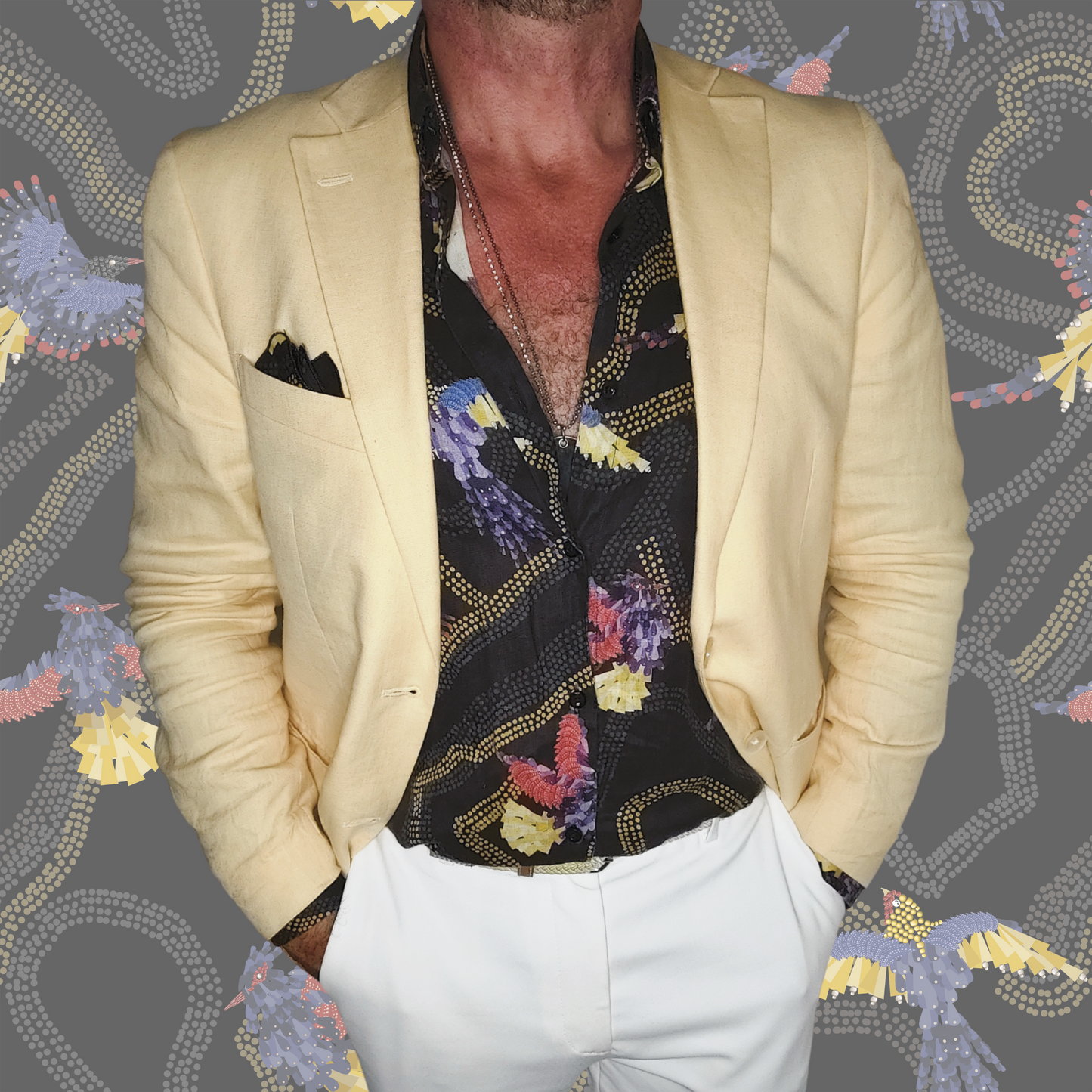 Printed Linen Shirt Phoenix Black