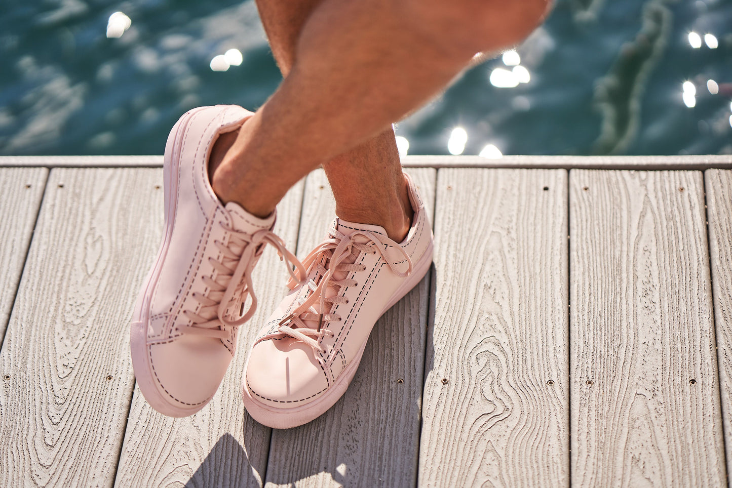 Leather Stitches Sneaker  Pale Pink and  Black