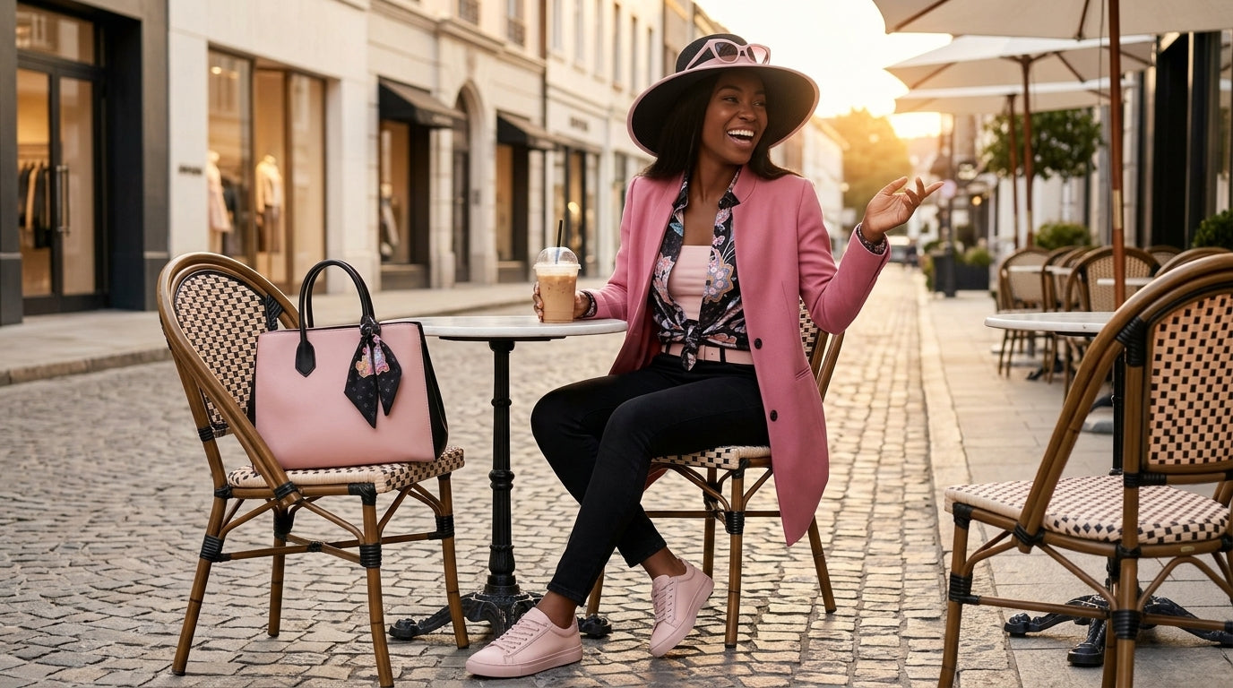 Leather Stitches Sneaker  Pale Pink and  Black