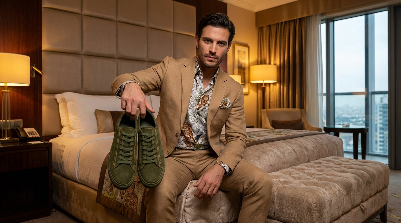 Suede Stitches Sneaker Green and Ocre