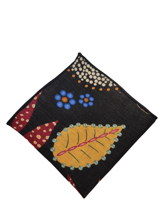 Abstract Leaves Black  Linen Pocket square