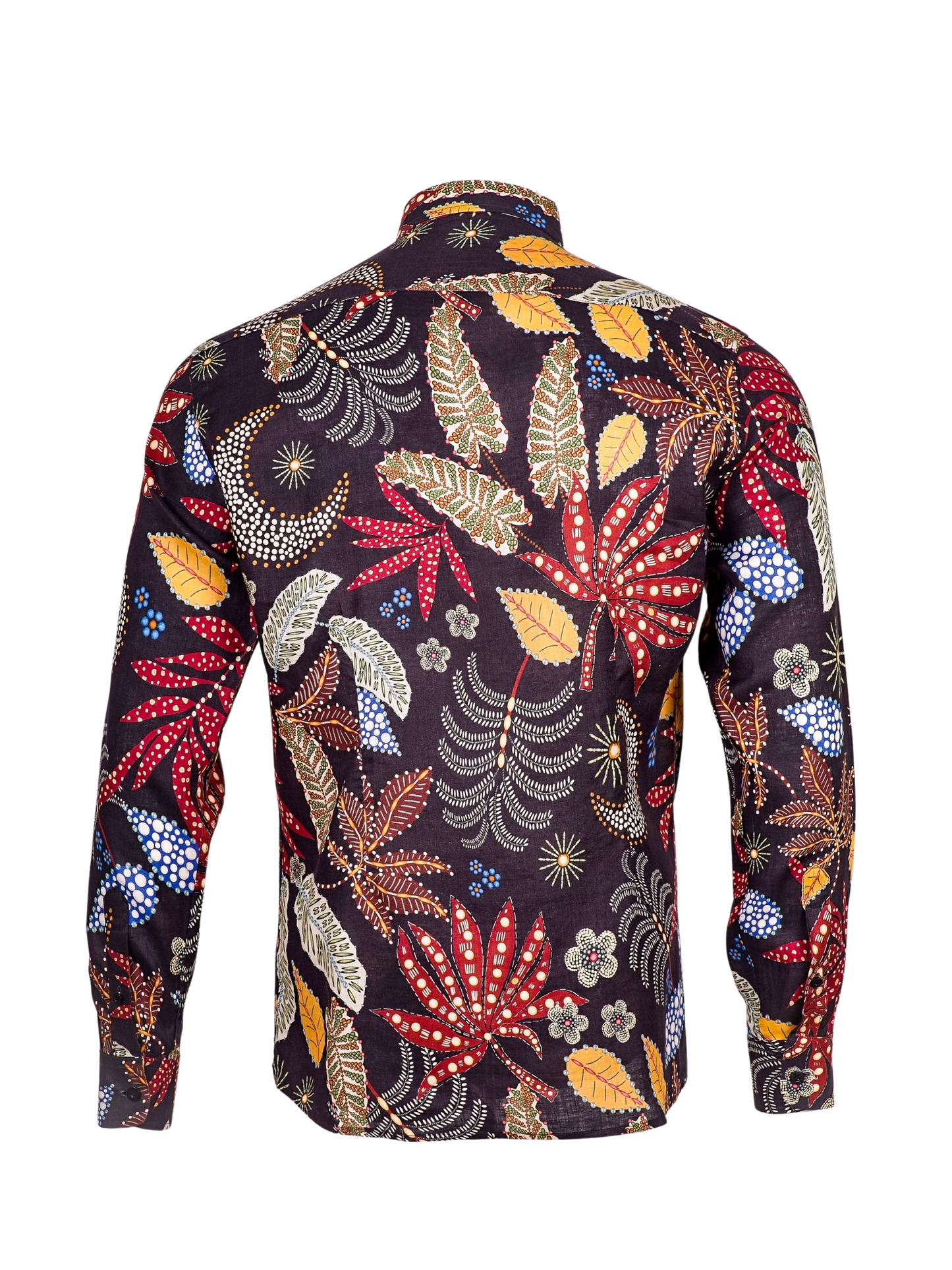 Printed Linen Shirt Abstract Leaves Black