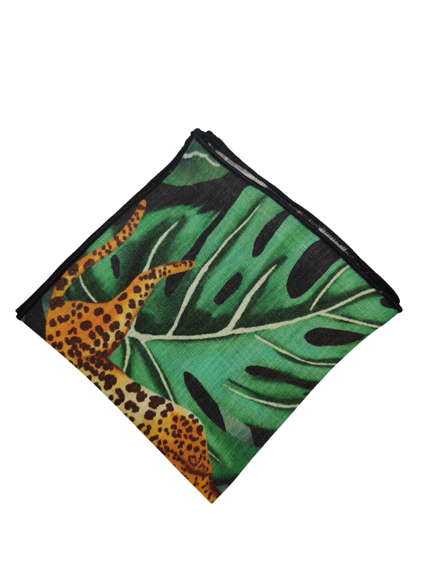 Big Leaves and Jaguar Black linen Pocket square