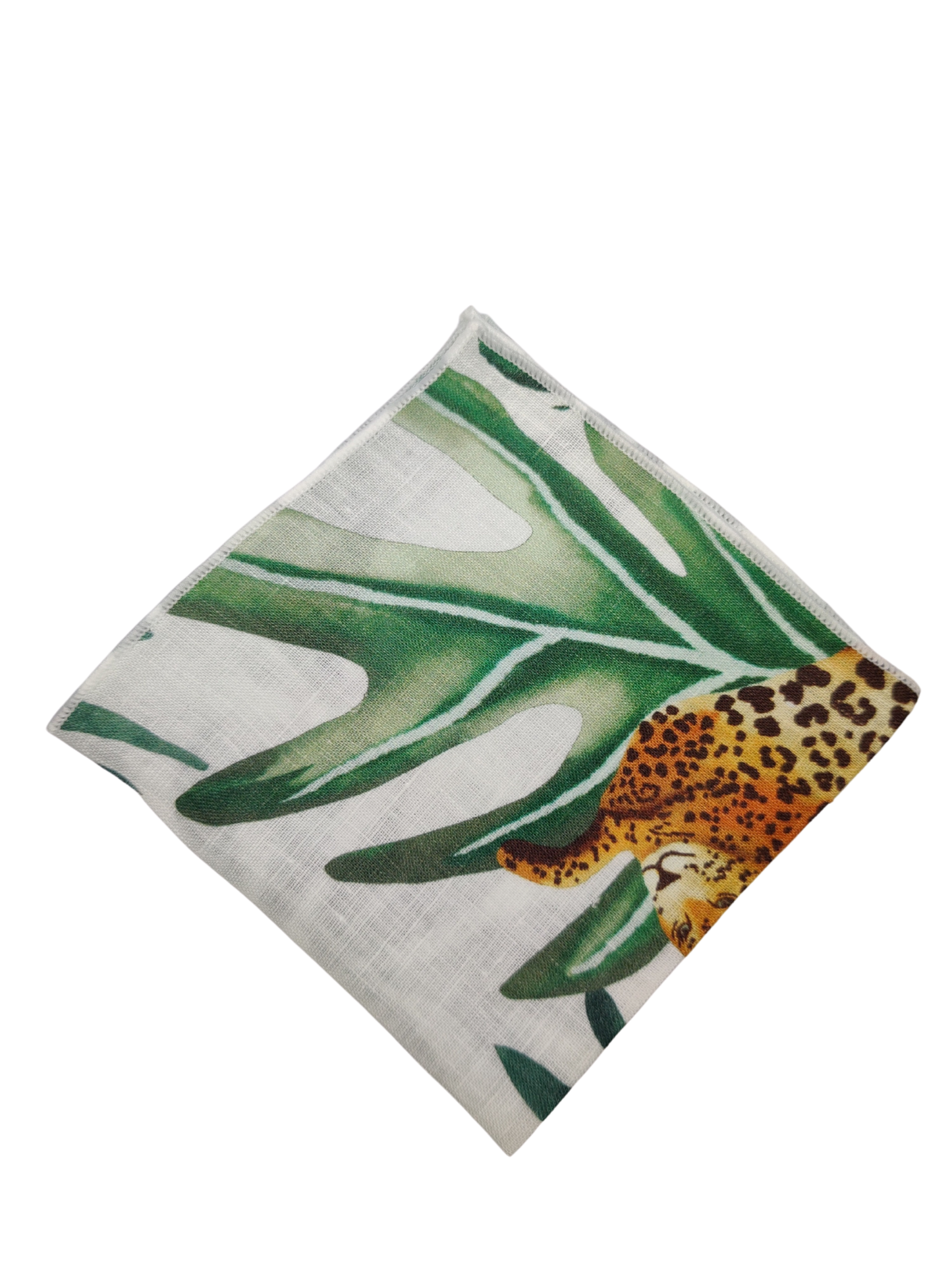 Big Leaves and Jaguar White Linen Pocket square