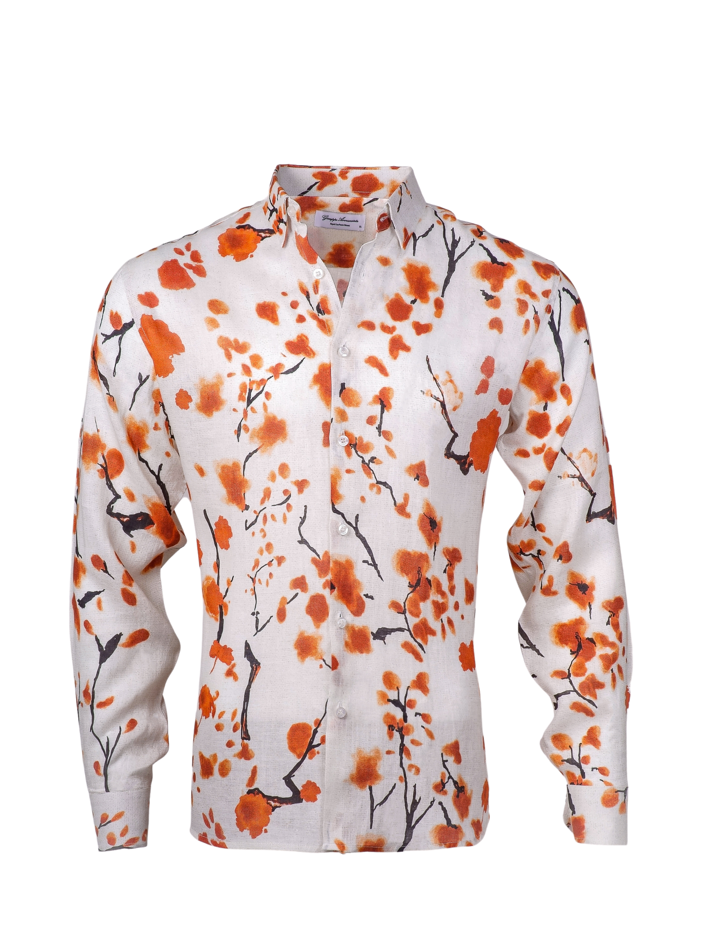 Printed Linen Shirt Cherry Blossom Orange