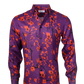 Printed Linen Shirt Cherry Blossom Purple Background