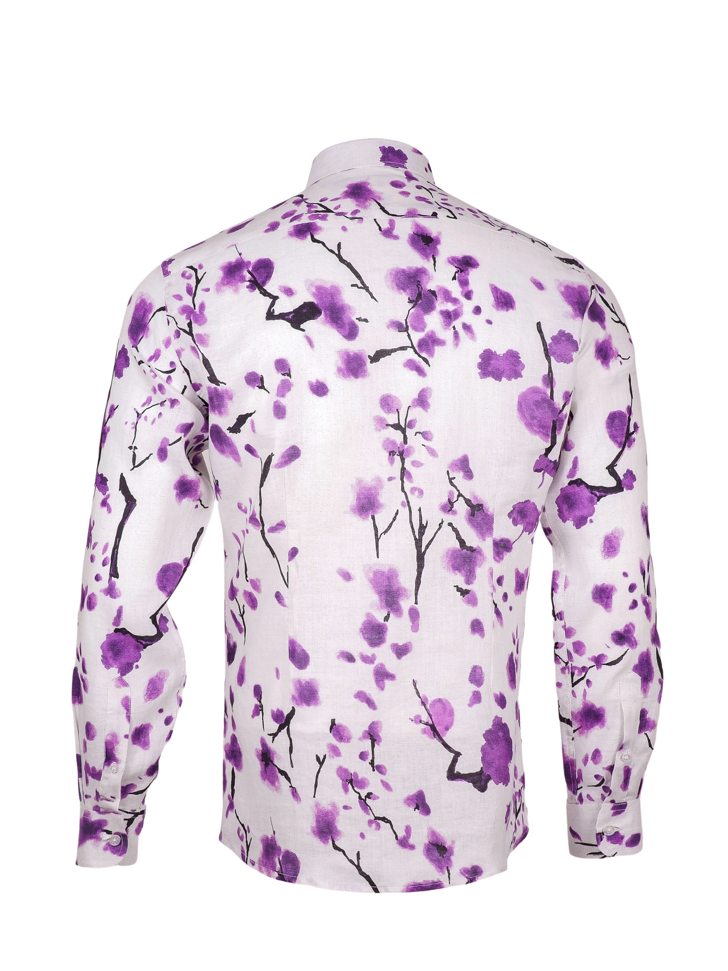 Printed Linen Shirt Cherry Blossom Purple