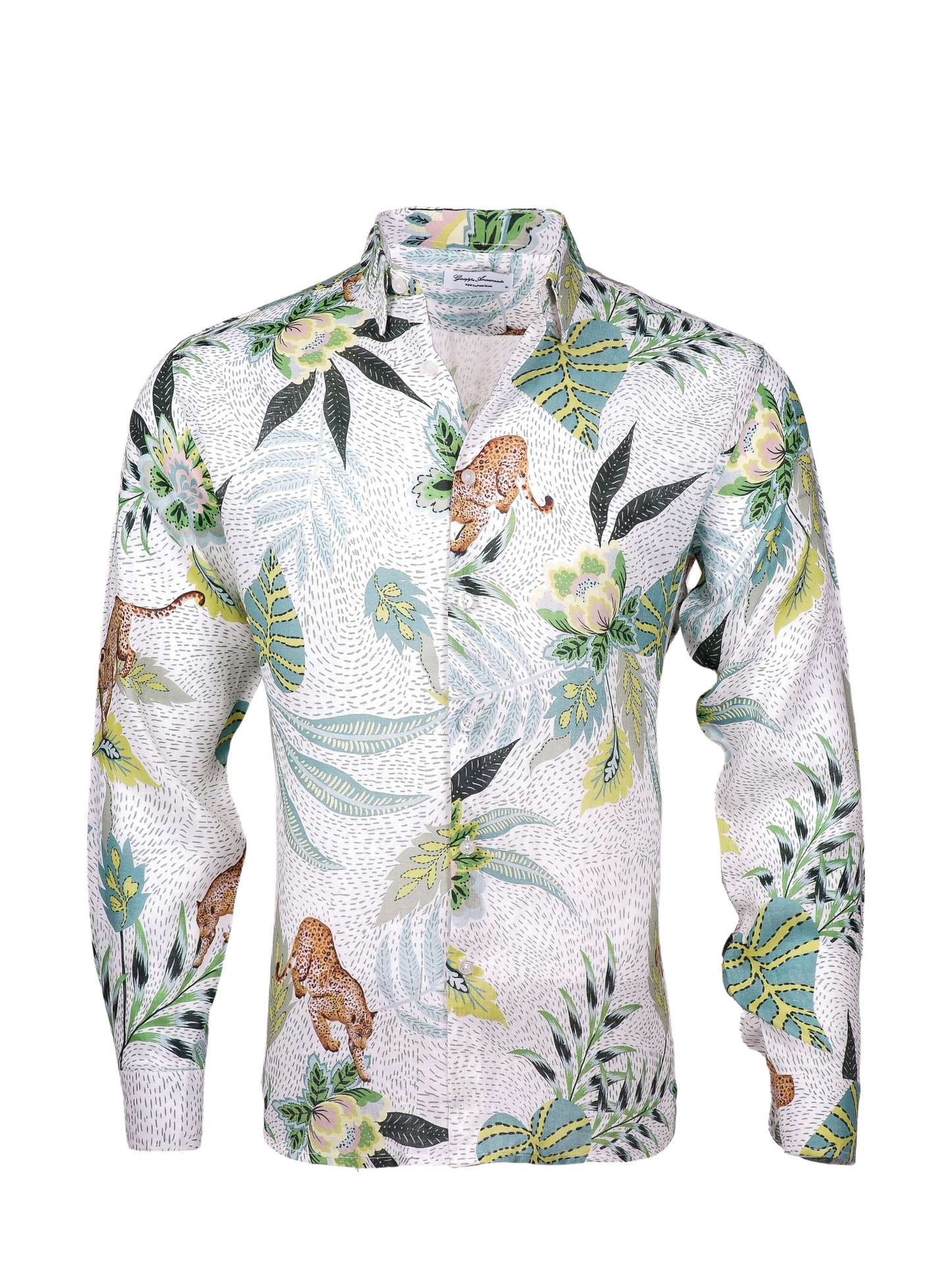 Printed Linen Shirt Dotted Forest and Jaguar White