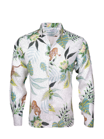 Printed Linen Shirt Dotted Forest and Jaguar White