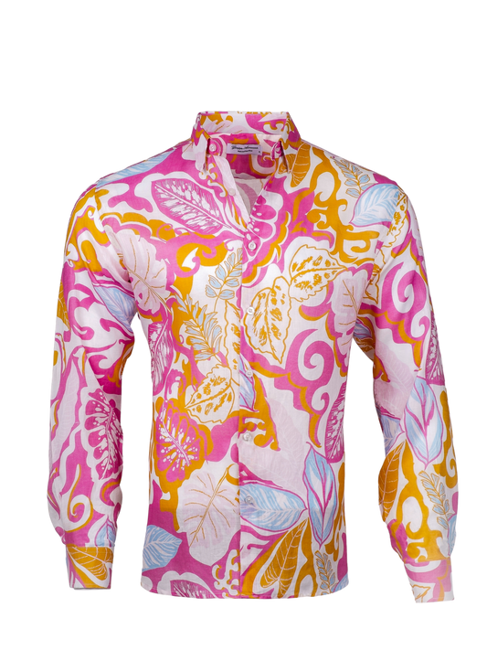 Printed Linen Shirt Flower Power Pink