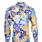 Printed Linen Shirt Flower Power Blue