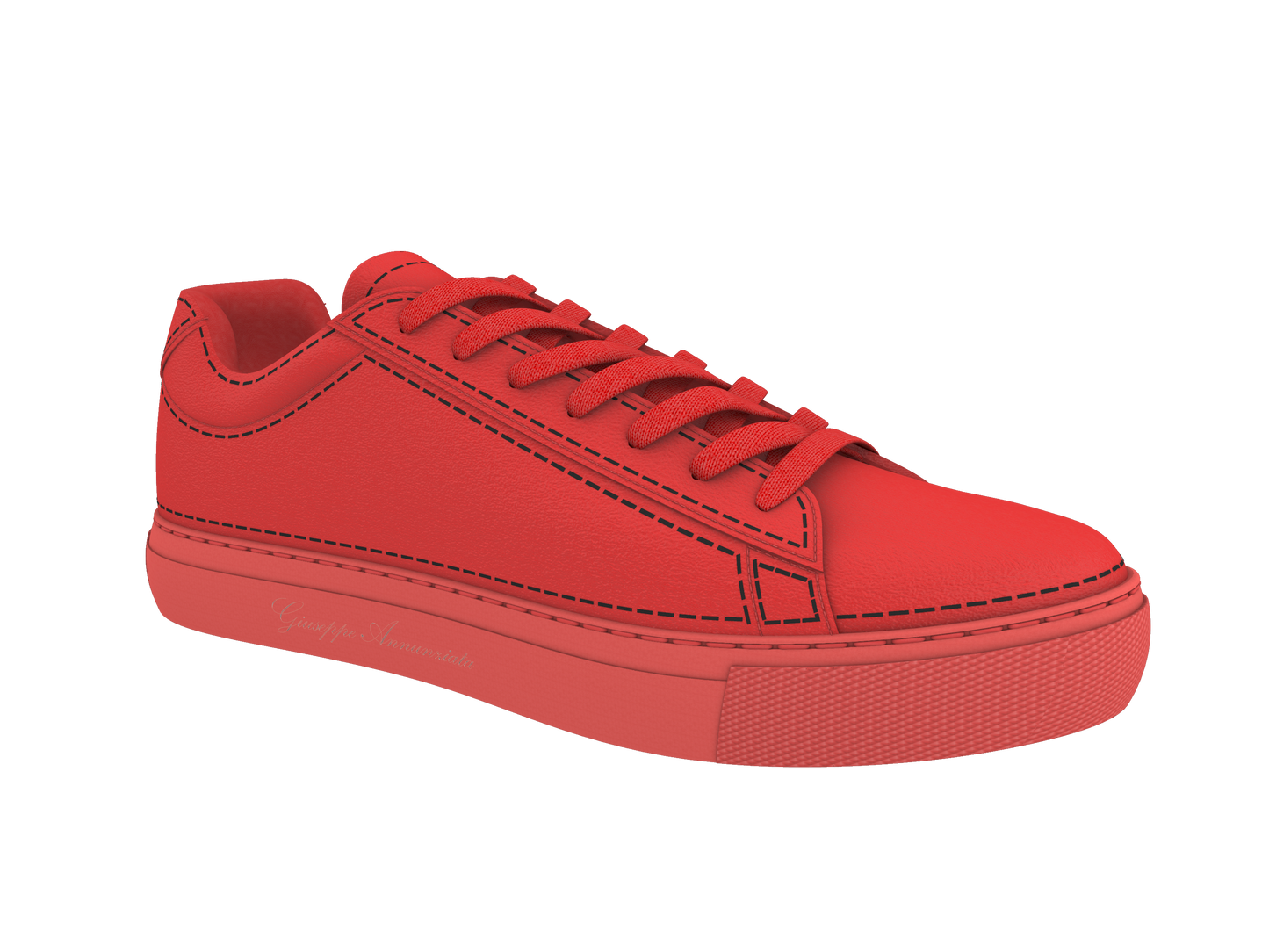 Leather Stitches Sneaker  Red and Black