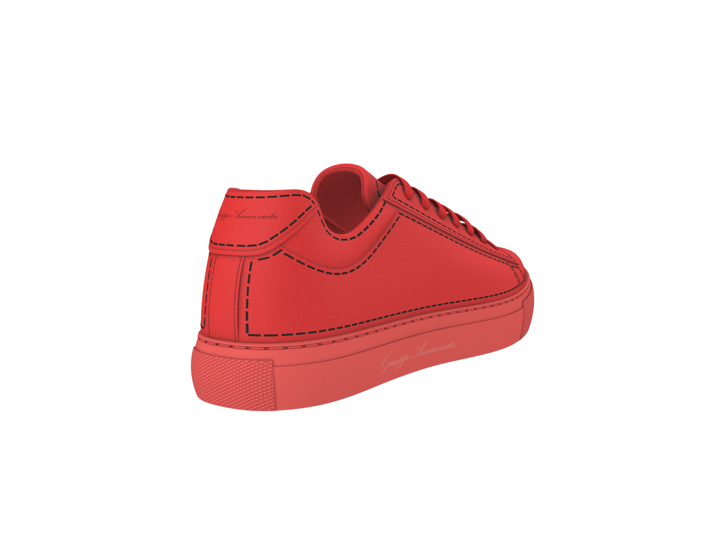 Leather Stitches Sneaker  Red and Black