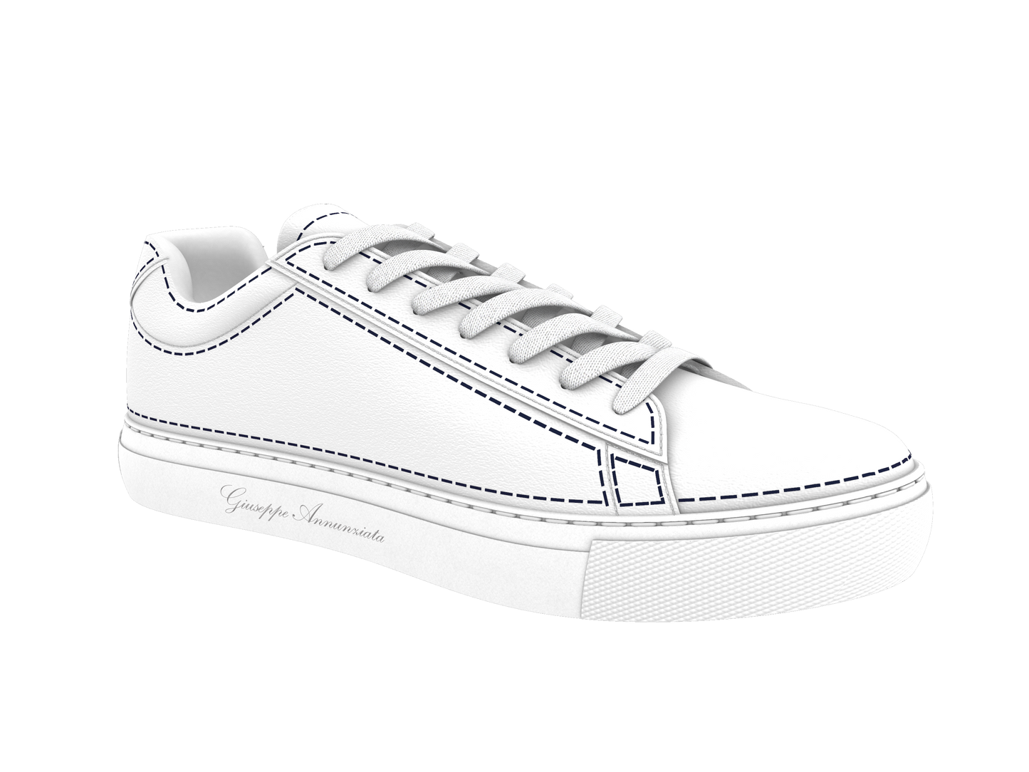 Leather Stitches Sneaker  White and Blue