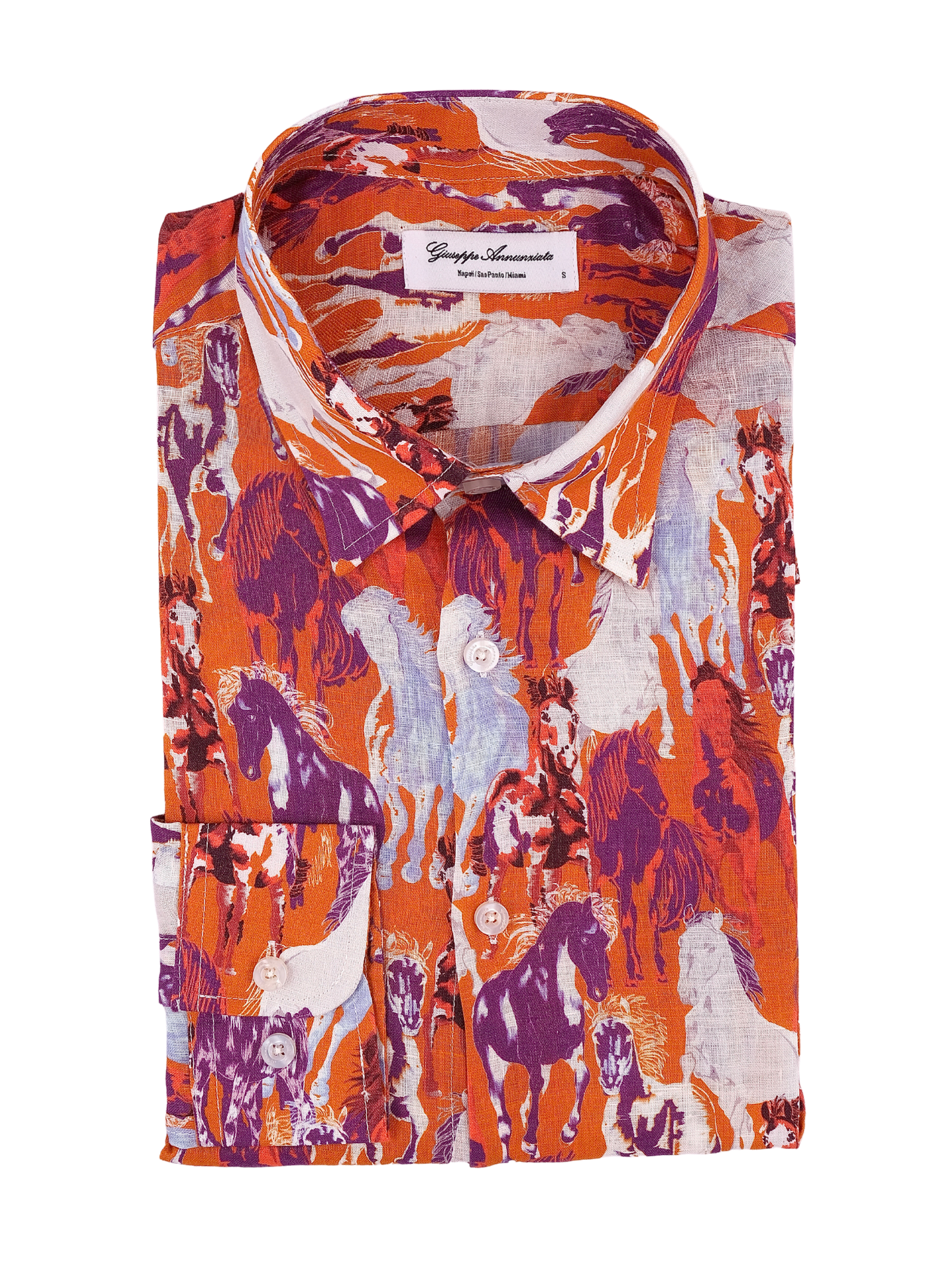 Printed Linen Shirt Horses Orange