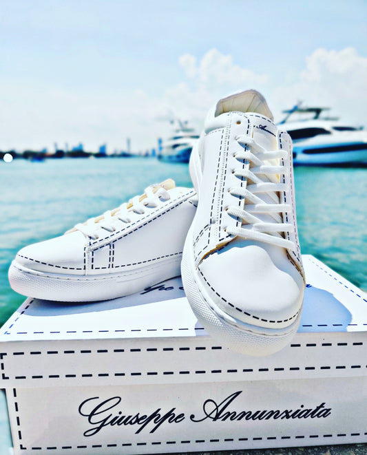 Leather Stitches Sneaker  White and Blue