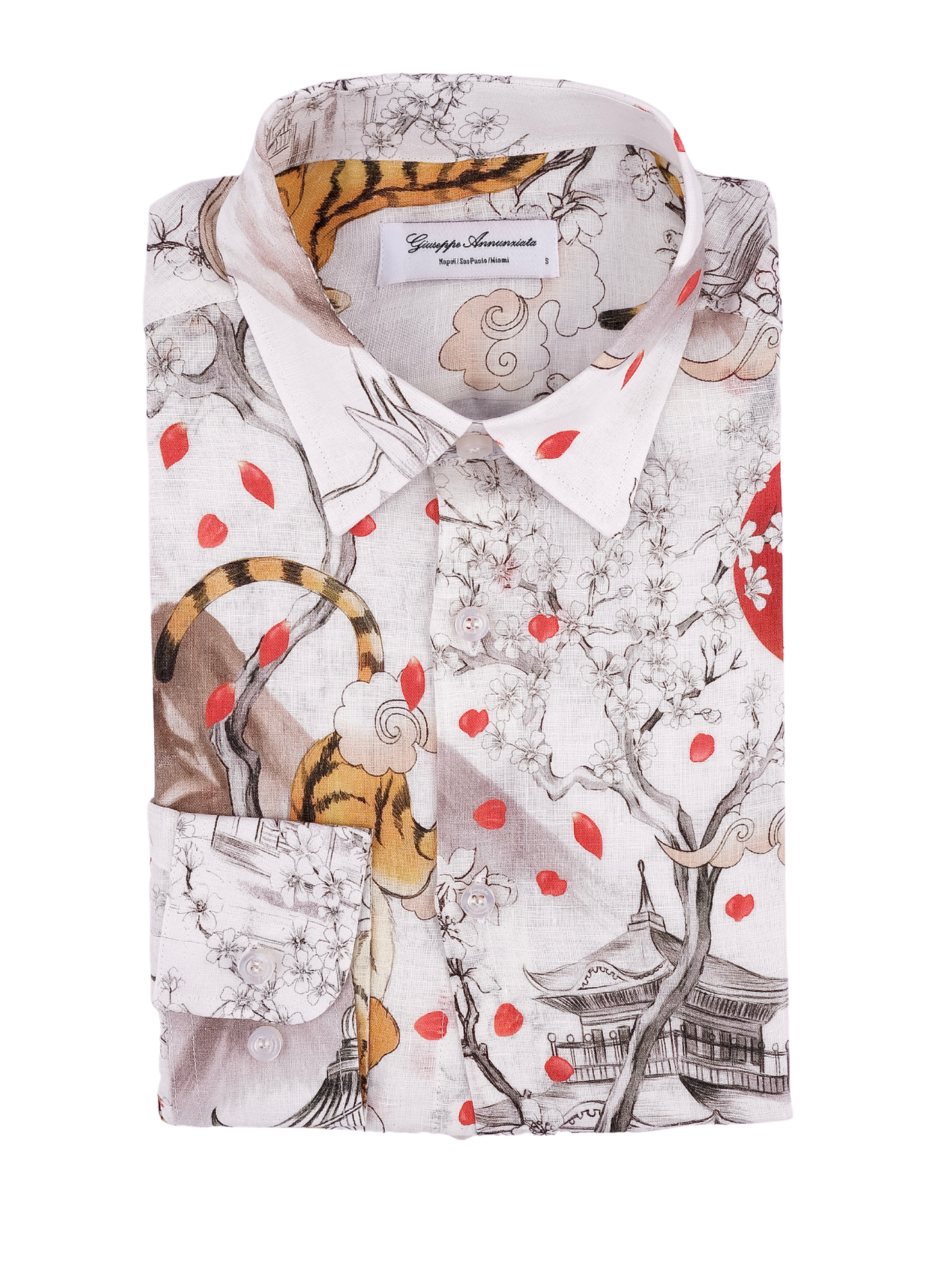 Printed Linen Shirt Japan Tiger White