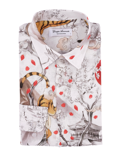 Printed Linen Shirt Japan Tiger White