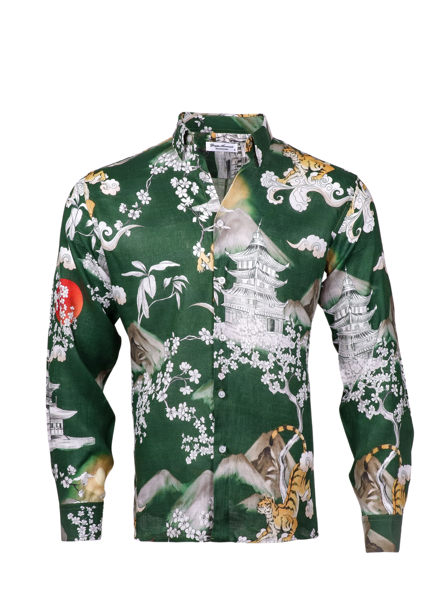 Printed Linen Shirt Japan Tiger Green
