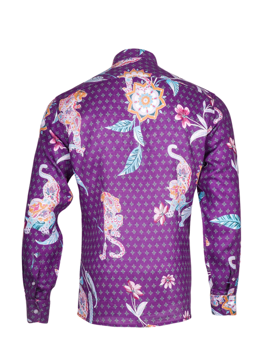 Printed Linen Shirt Mandala Tiger Purple