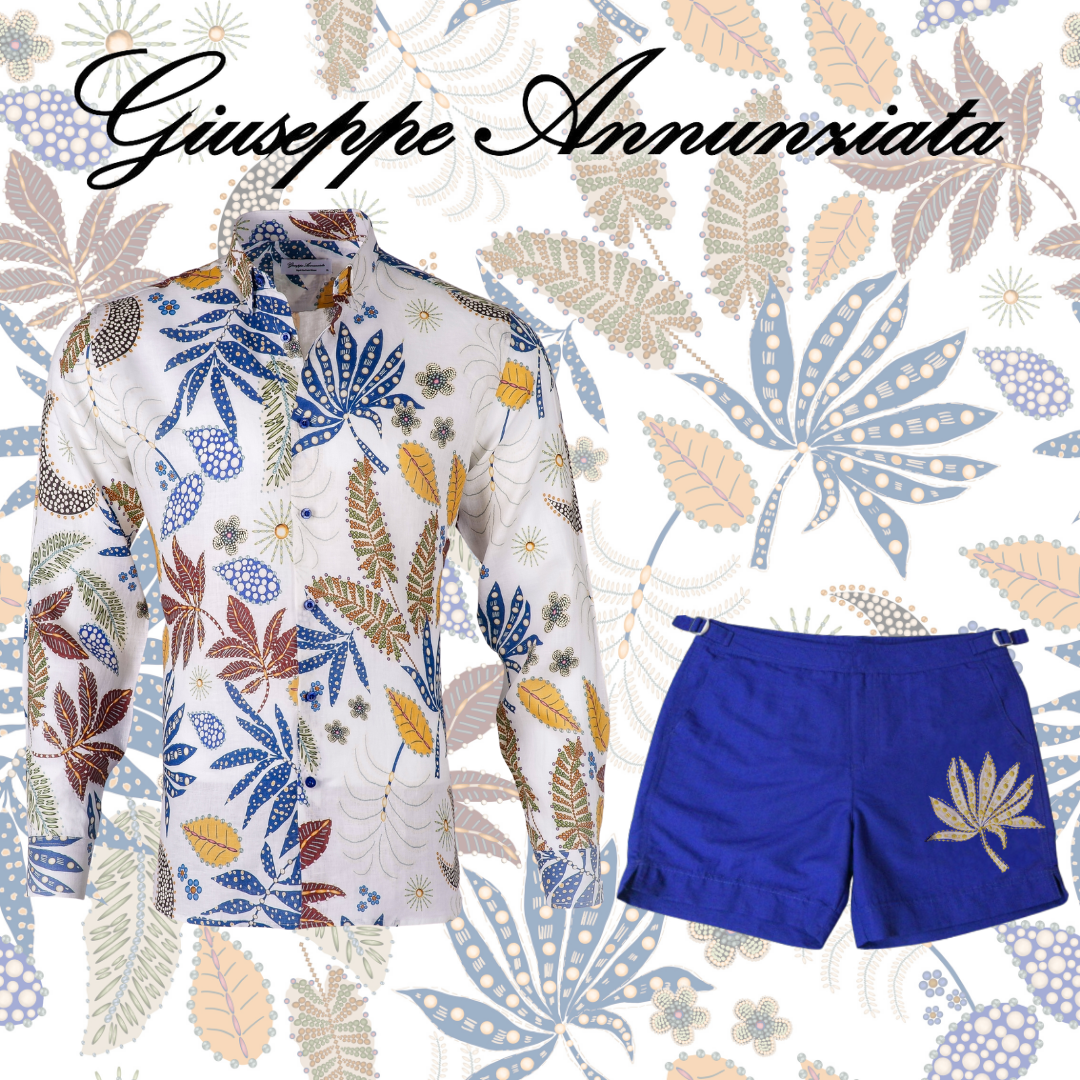 Abstract Leaves Embroidered Swim Suit Blue Electric