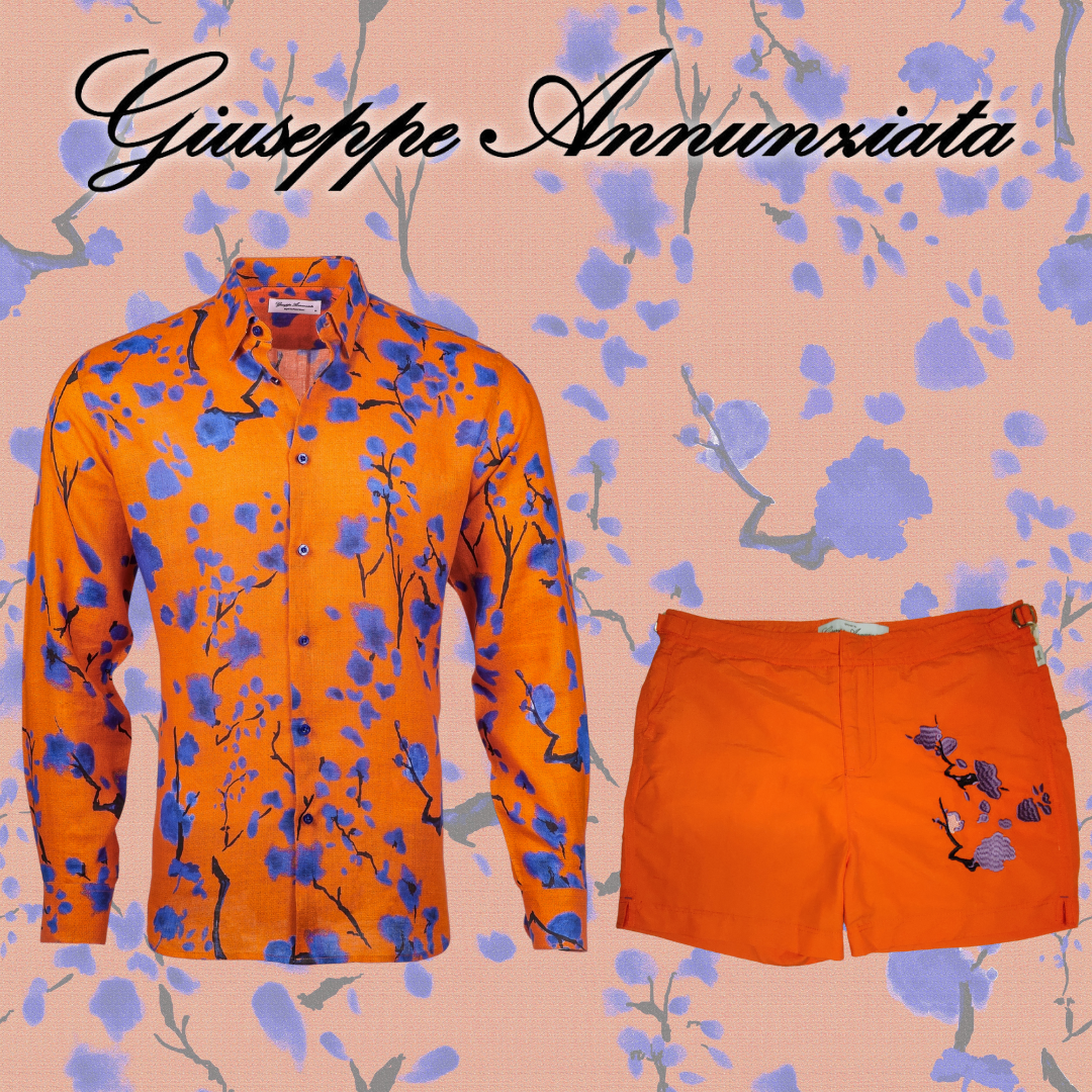 Cherry Blossom Embroidered Swim Suit Orange